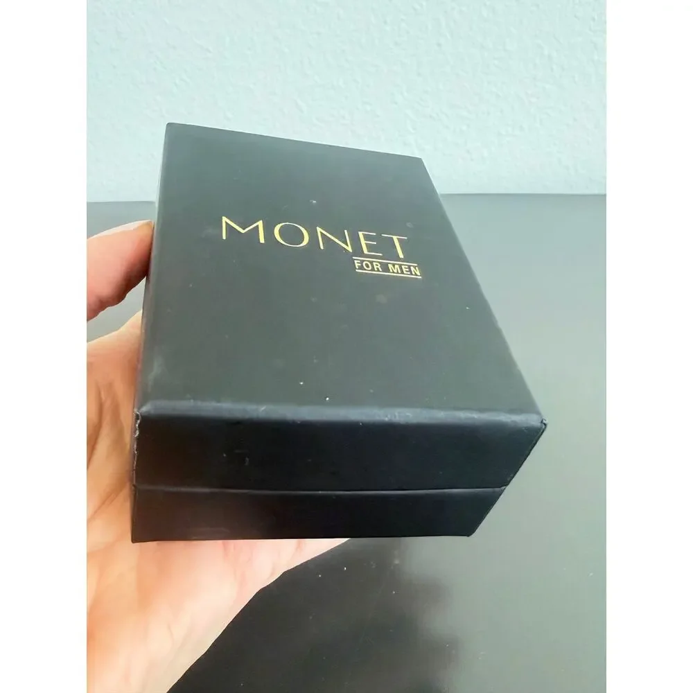 Vintage Monet for Men leather & metal keychain in its original branded box